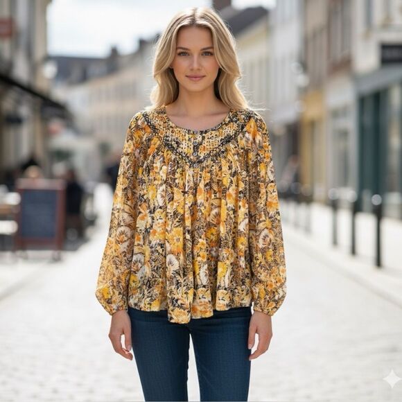 Free People We The Free Cool Meadows Floral Print Boho Top - Picture 1 of 8